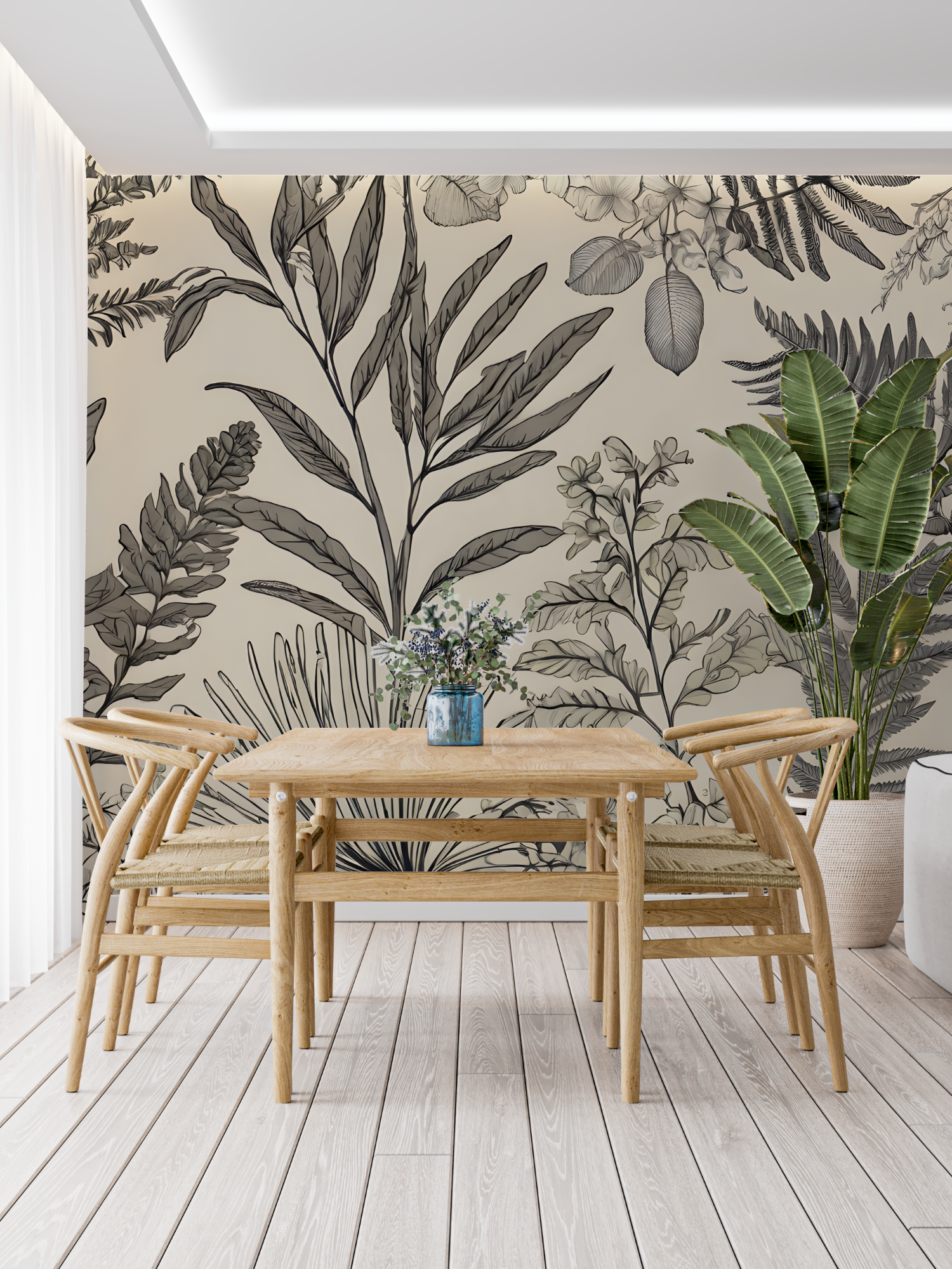 Tropische Blumentapete im Toile-Stil | Wandtapete