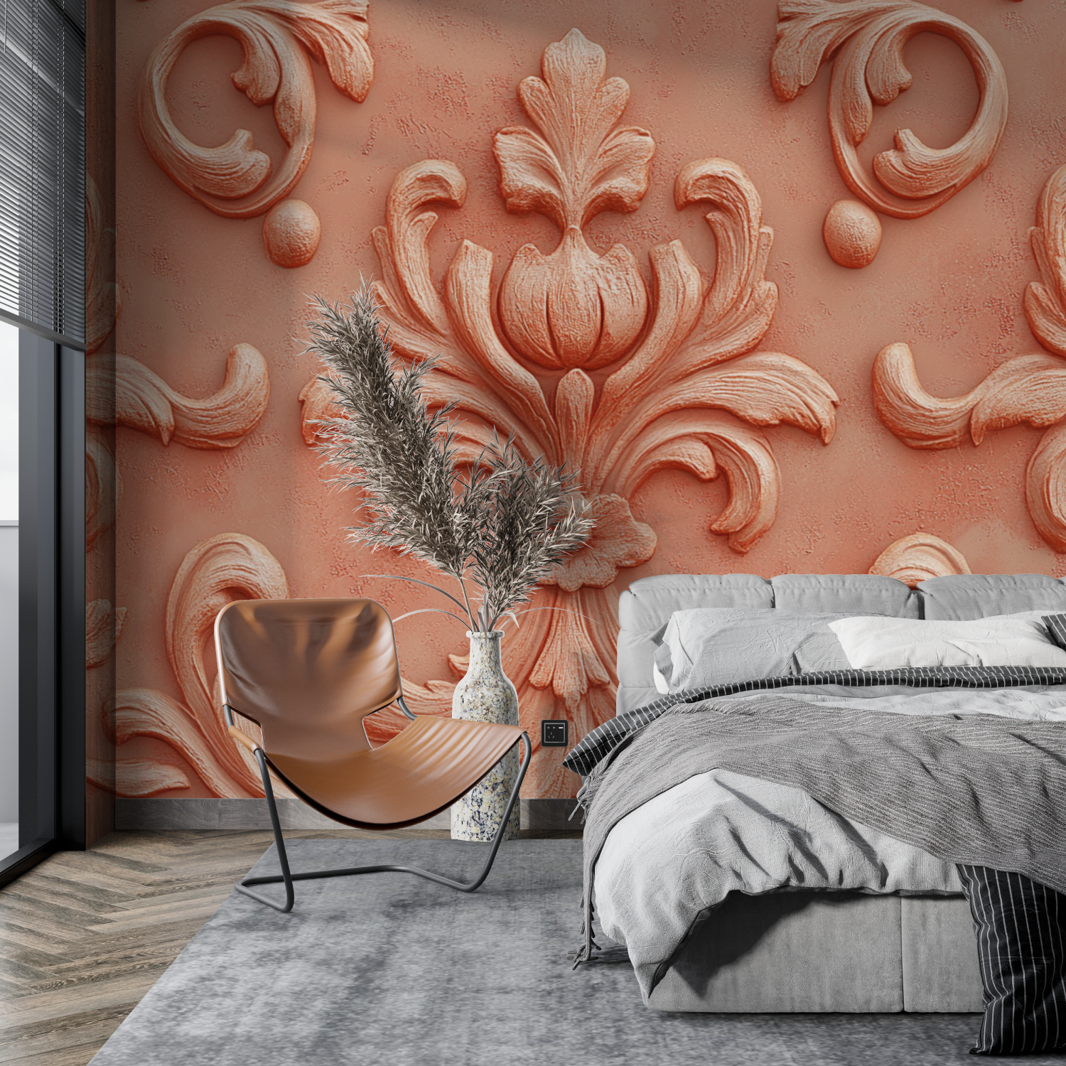 Papel de parede de terracota com redemoinhos barrocos | Papel de parede Murals