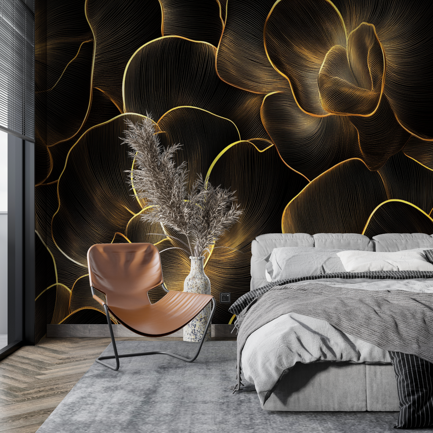 Black and Gold Leaf Wallpaper | Murals Wallpaper