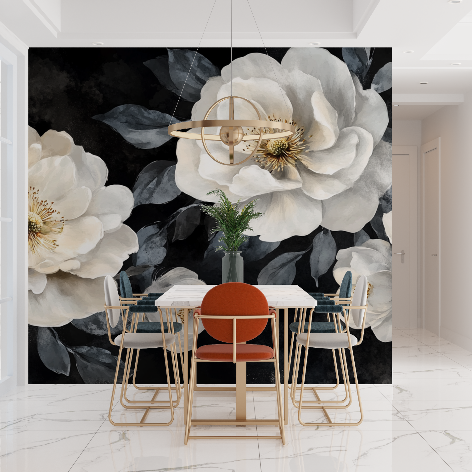 Watercolor White and Black Flower Wallpaper | Murals Wallpaper