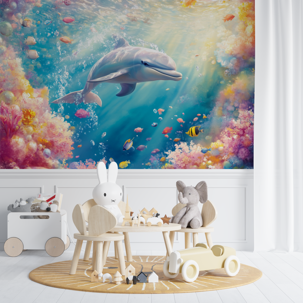 Fröhliche Delfin-Tapete | Wandbildtapete