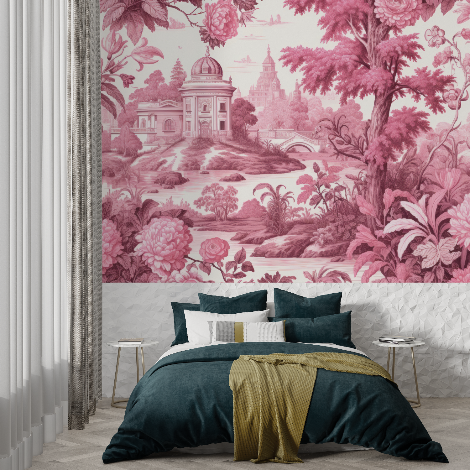 Bright Pink Toile Wallpaper | Murals Wallpaper