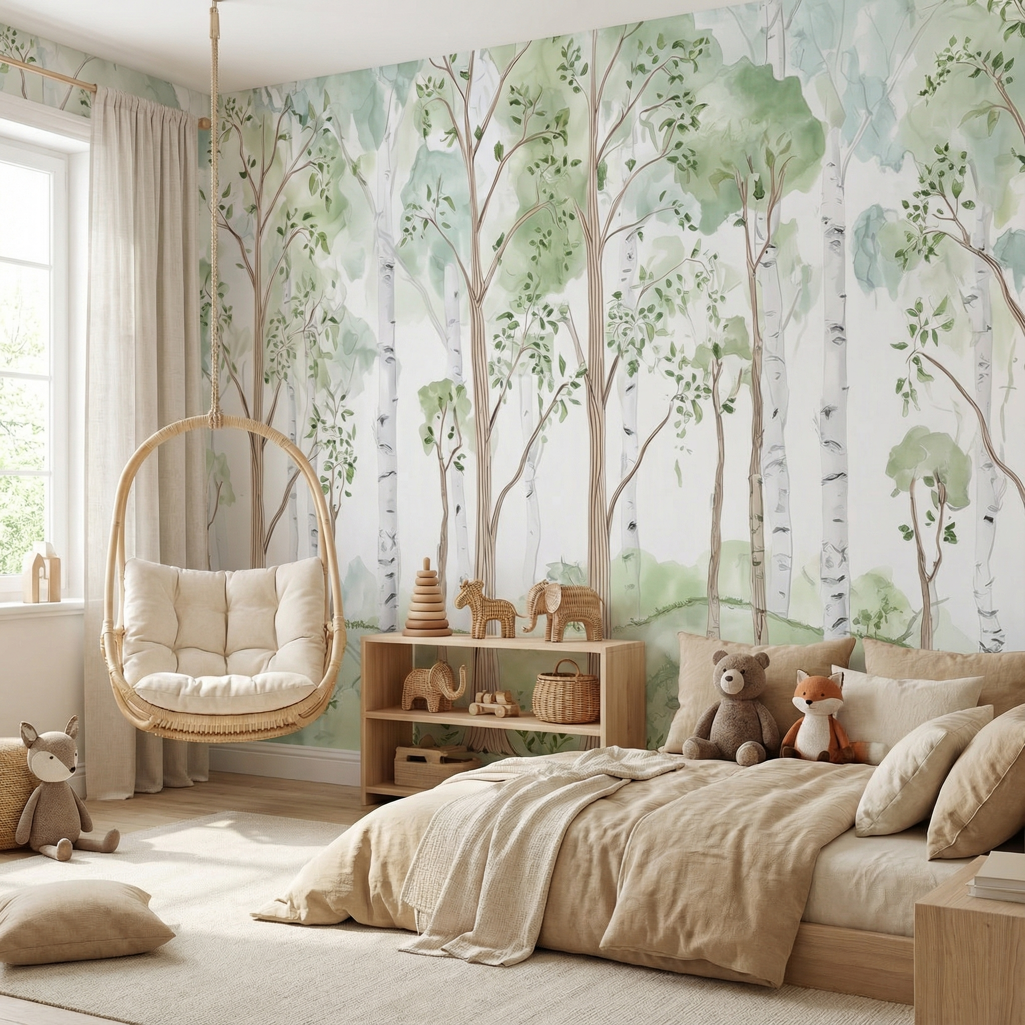 Soft Watercolor Birch Forest Mural Wallpaper