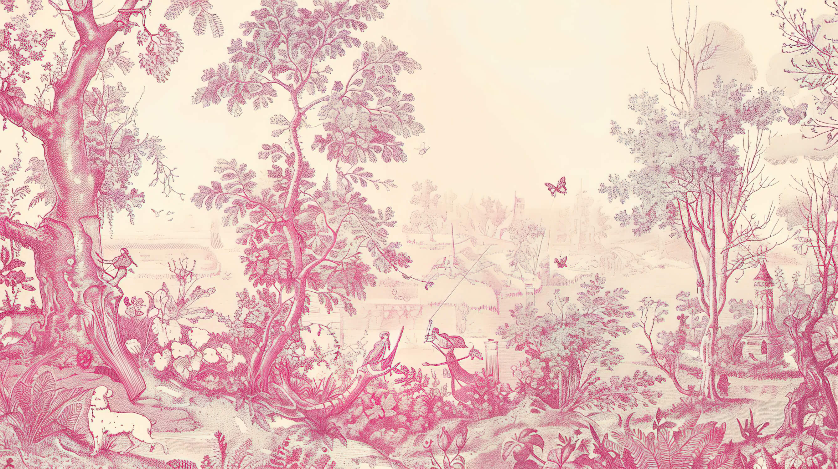 Trendy Pink Toile de Jouy Wallpaper | Murals Wallpaper