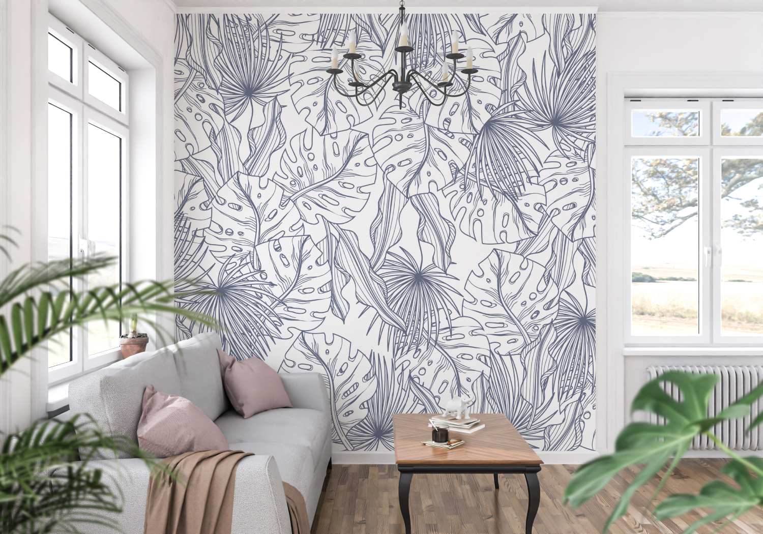 Jungle Atmosphere Toile de Jouy Wallpaper | Murals Wallpaper