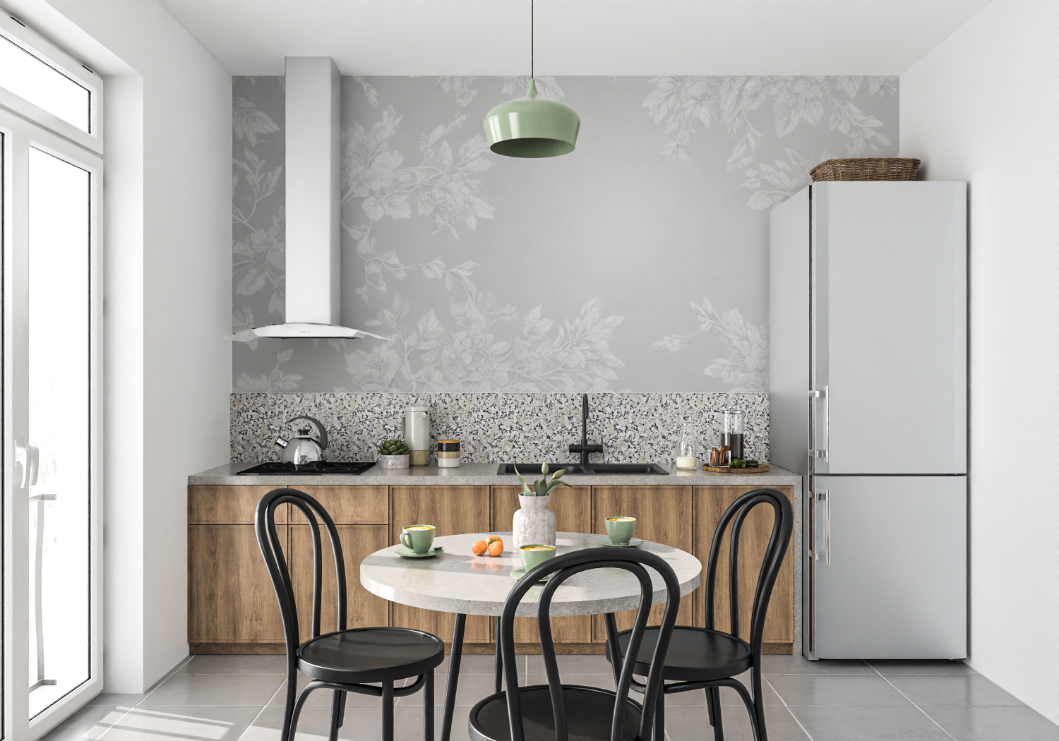 Graues Papier für den Salon – 4 Wände