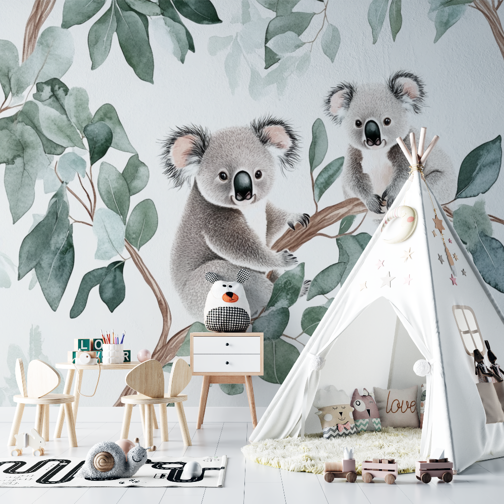 Koala and Eucalyptus Hugs Wallpaper | Murals Wallpaper