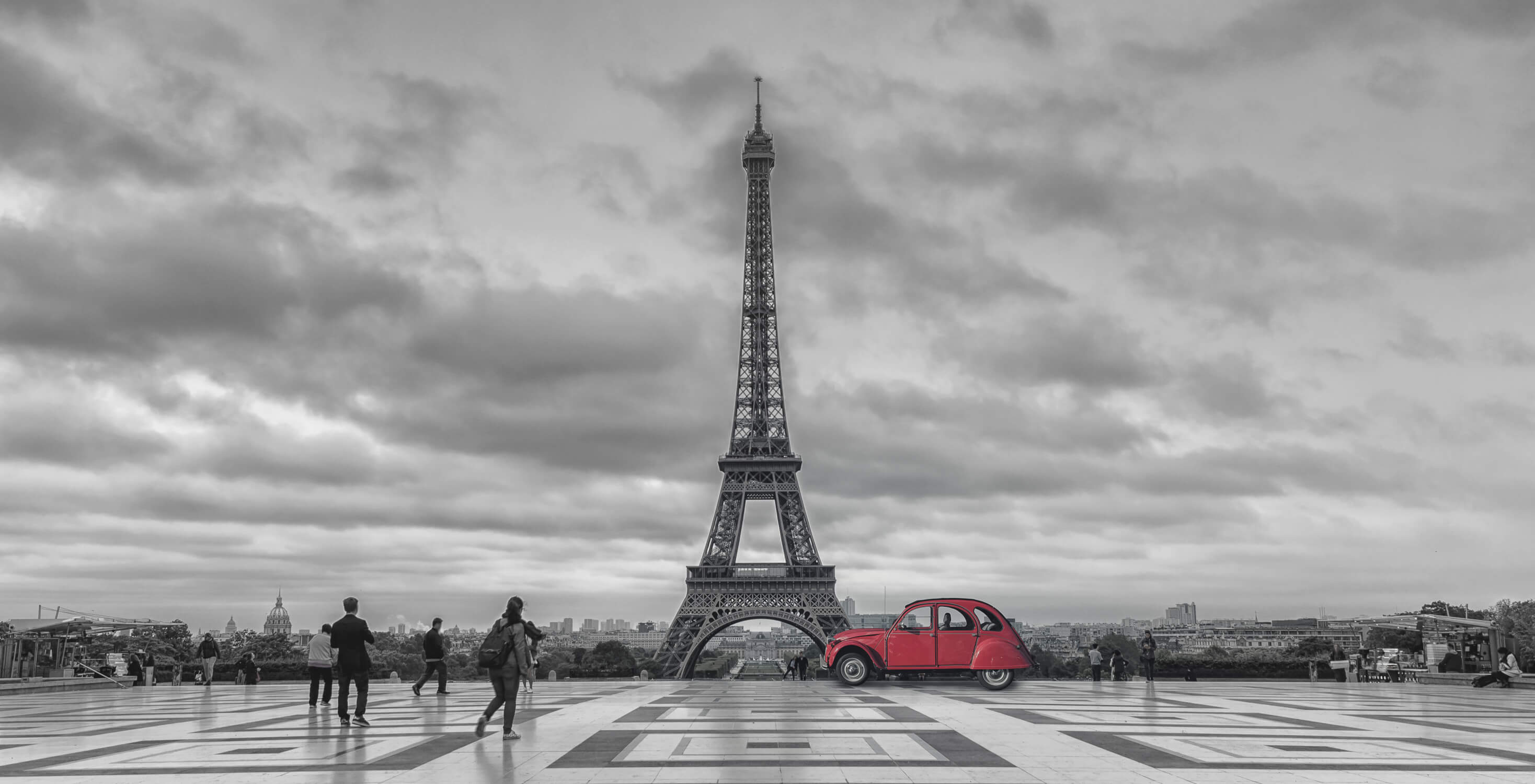 Black and White Wallpaper with Red Car | Murals Wallpaper