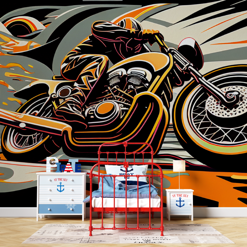 Orange Motorrad Graffiti Tapete | Wandbilder Tapete