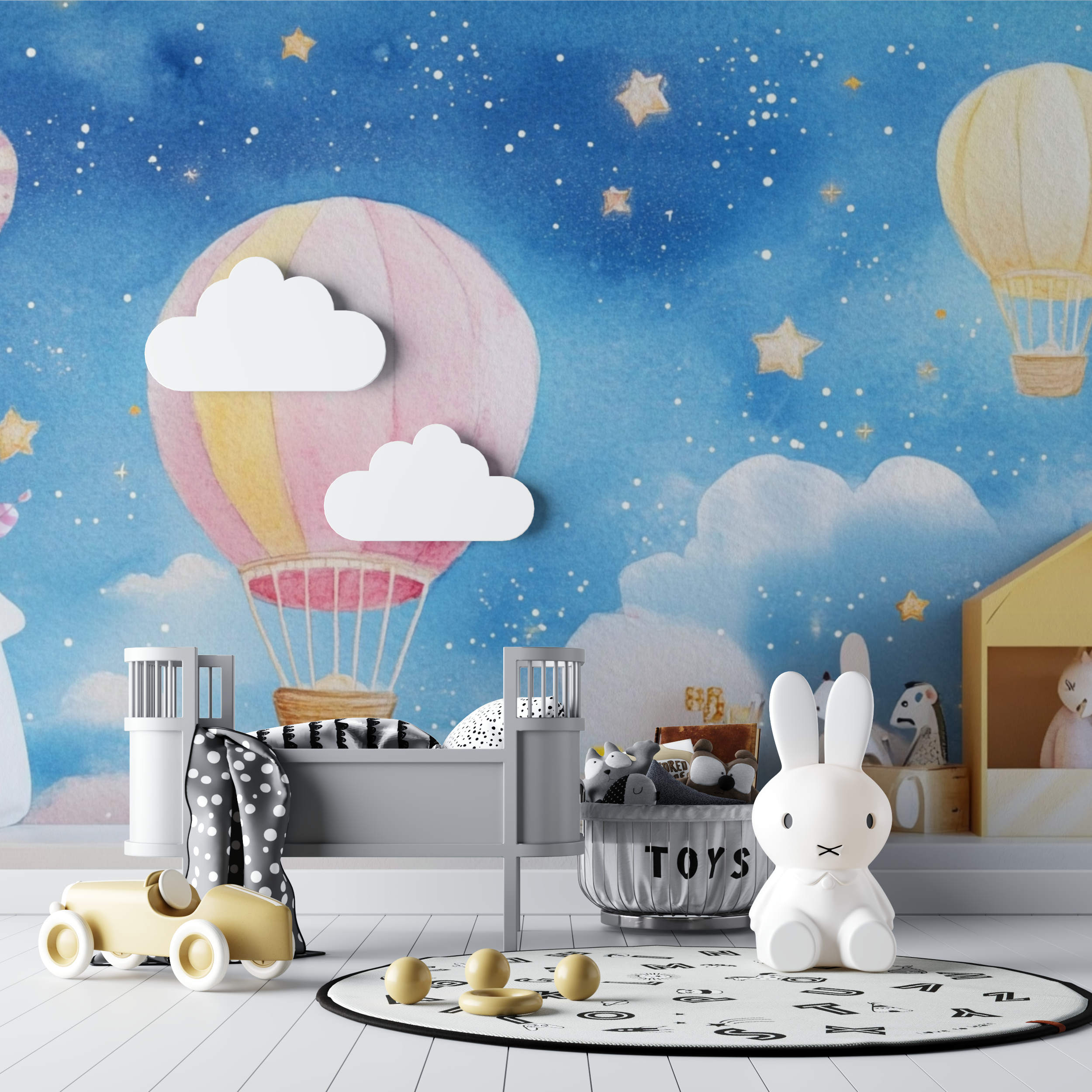 Heißluftballon und funkelnde Sterne Tapete | Wandbilder Tapete