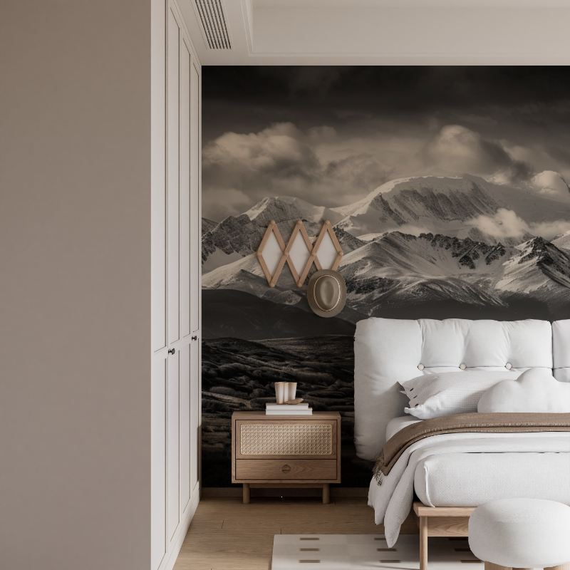 Schwarz-weiße Bergtapete – Les Aravis | Wandtapete