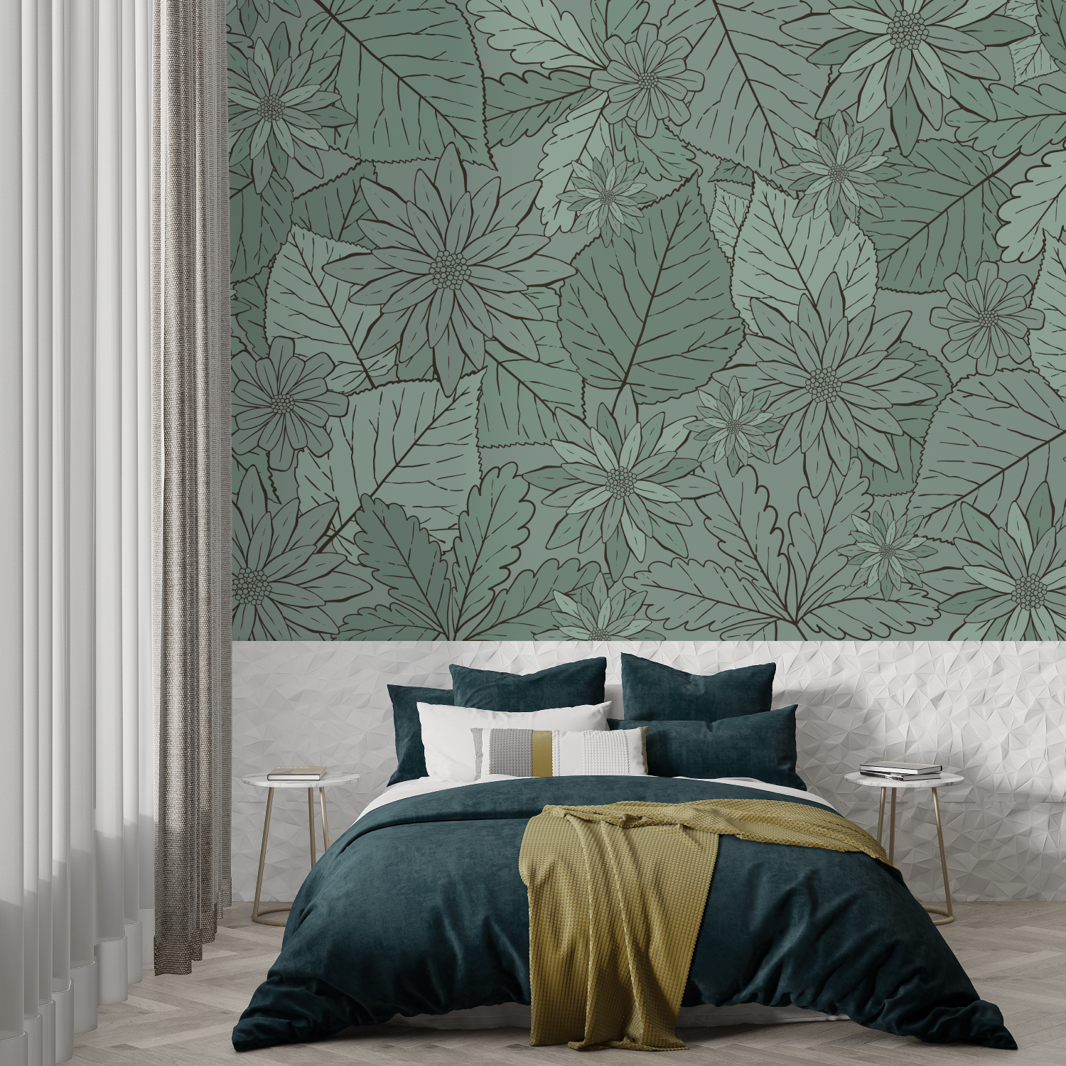 Gray Green Wallpaper for Bedroom | Murals Wallpaper