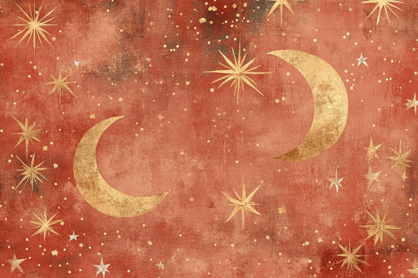 Terracotta Oriental Wallpaper with Moons and Stars | Murals Wallpaper