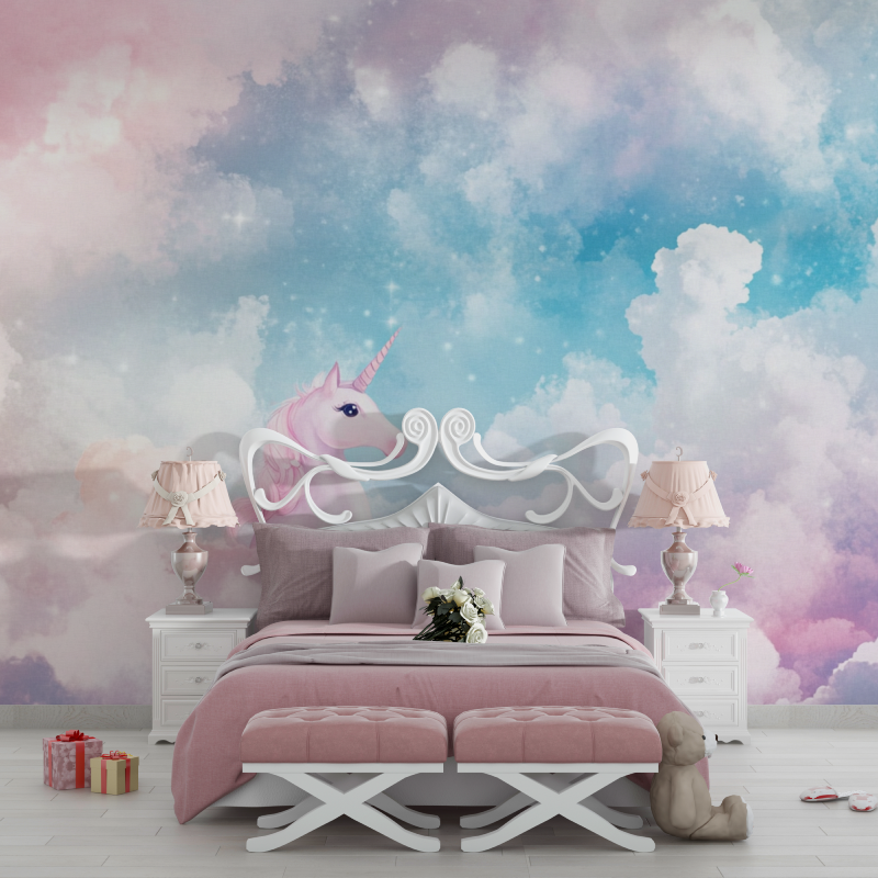 Einhorn Wolke Fantasie Tapete für Kinderzimmer | Wandbilder Tapete