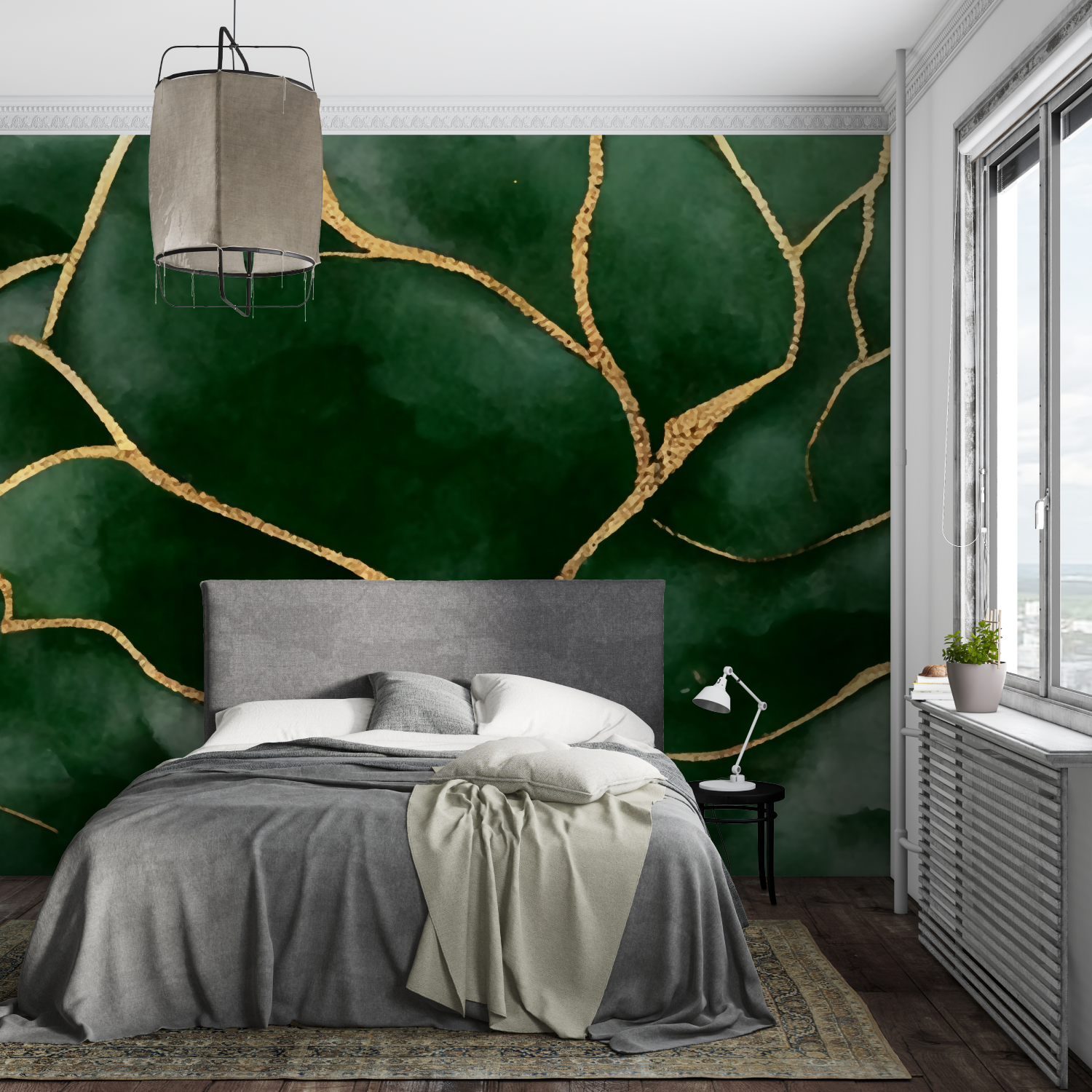 Papier Peint Vert Émeraude et Or – auf Maß