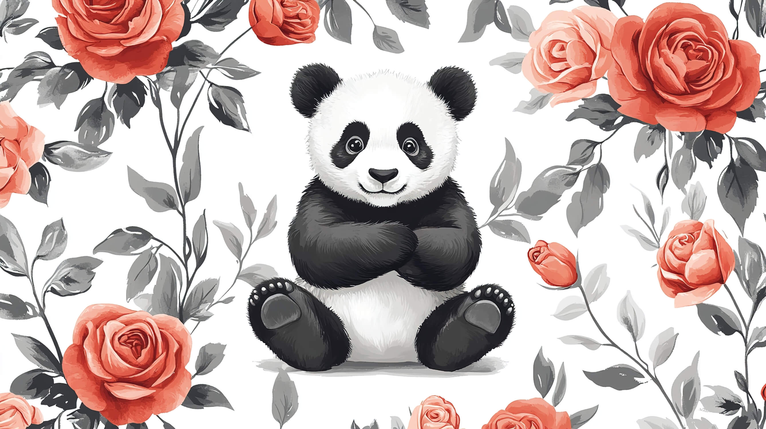 Floral Panda Wallpaper | Murals Wallpaper