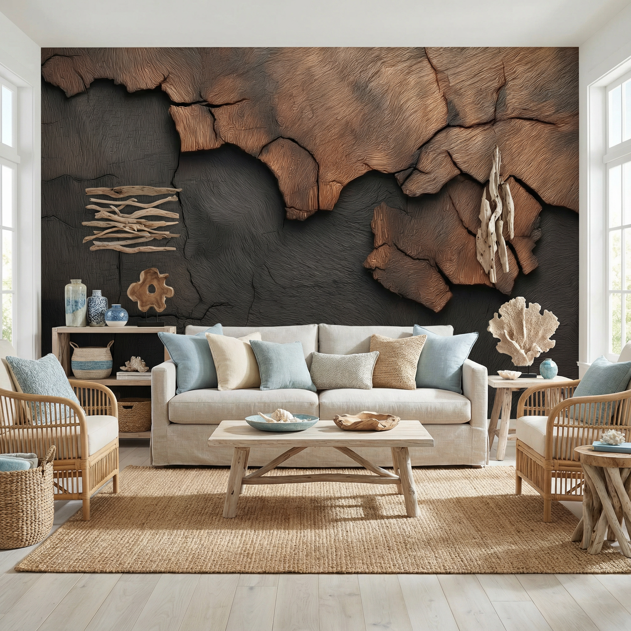 Burnt Wood Texture Mural Wallpaper