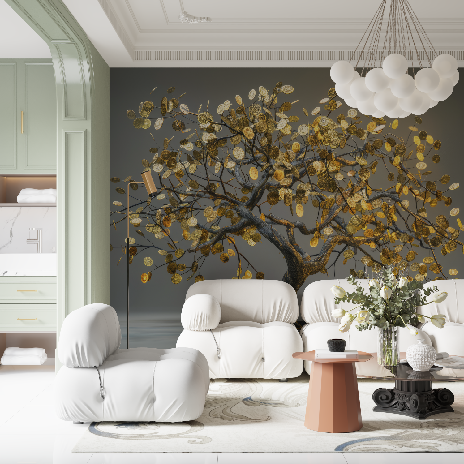 Papier Peint Arbre Doré - Design