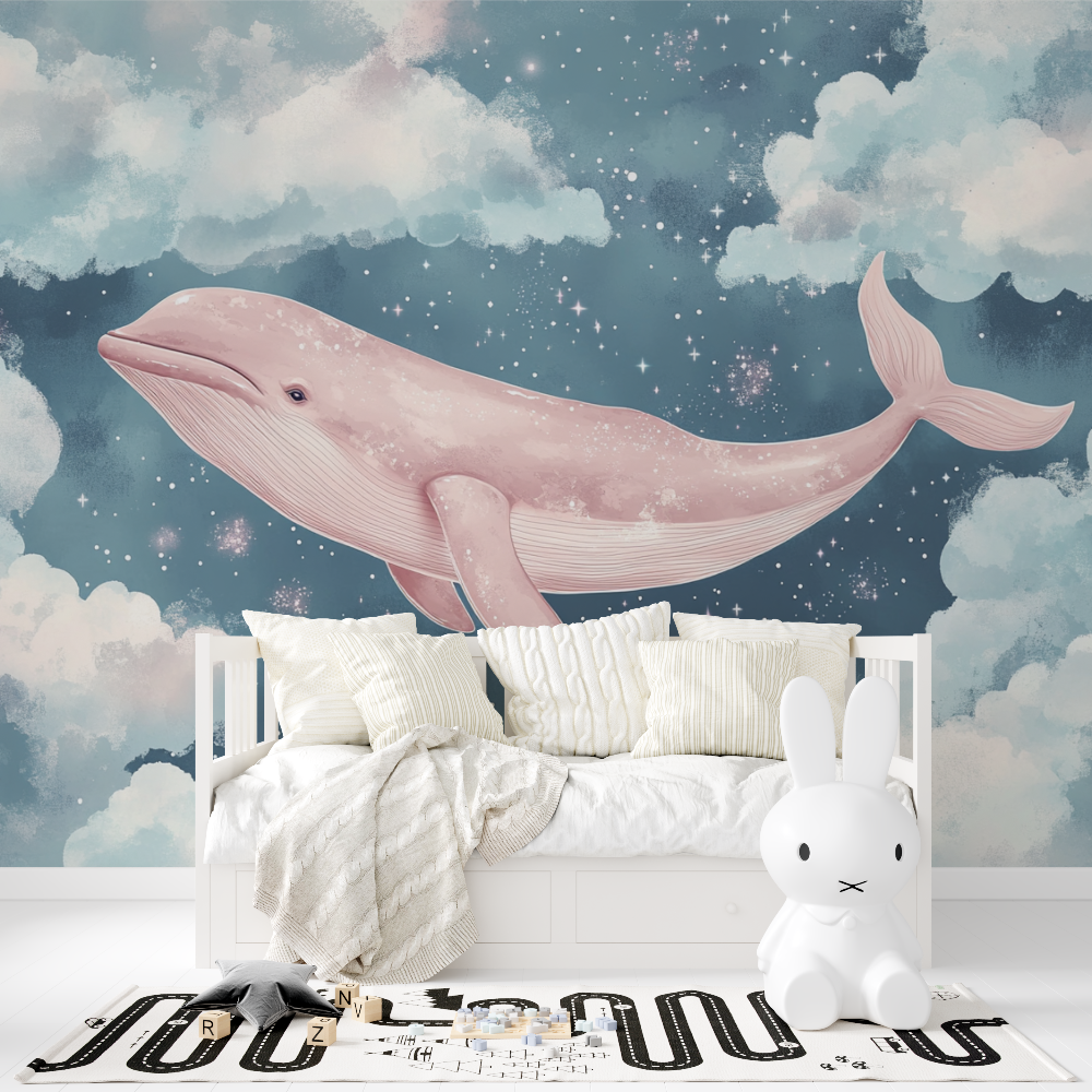 Classic Girl Wallpaper Whale and Pink Cloud | Murals Wallpaper