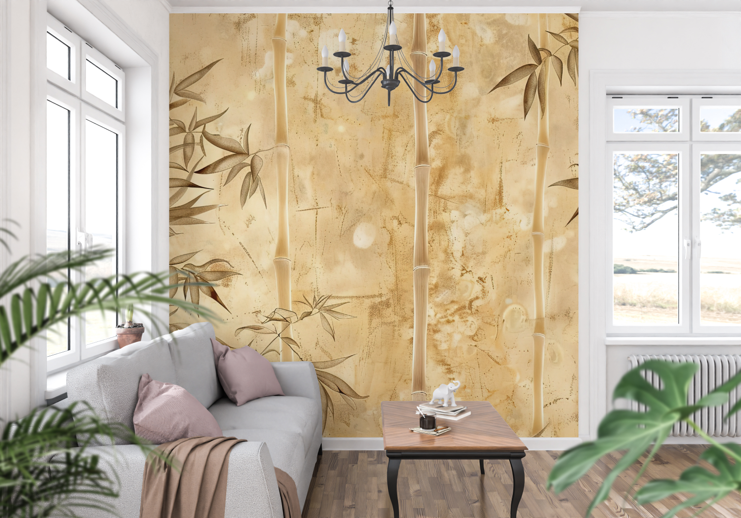 Beige Bamboo Print Wallpaper | Murals Wallpaper