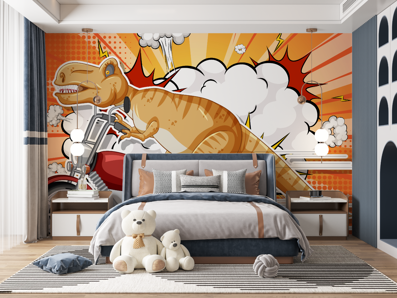 Dinosaurier-Motorrad-Tapete | Wandbilder