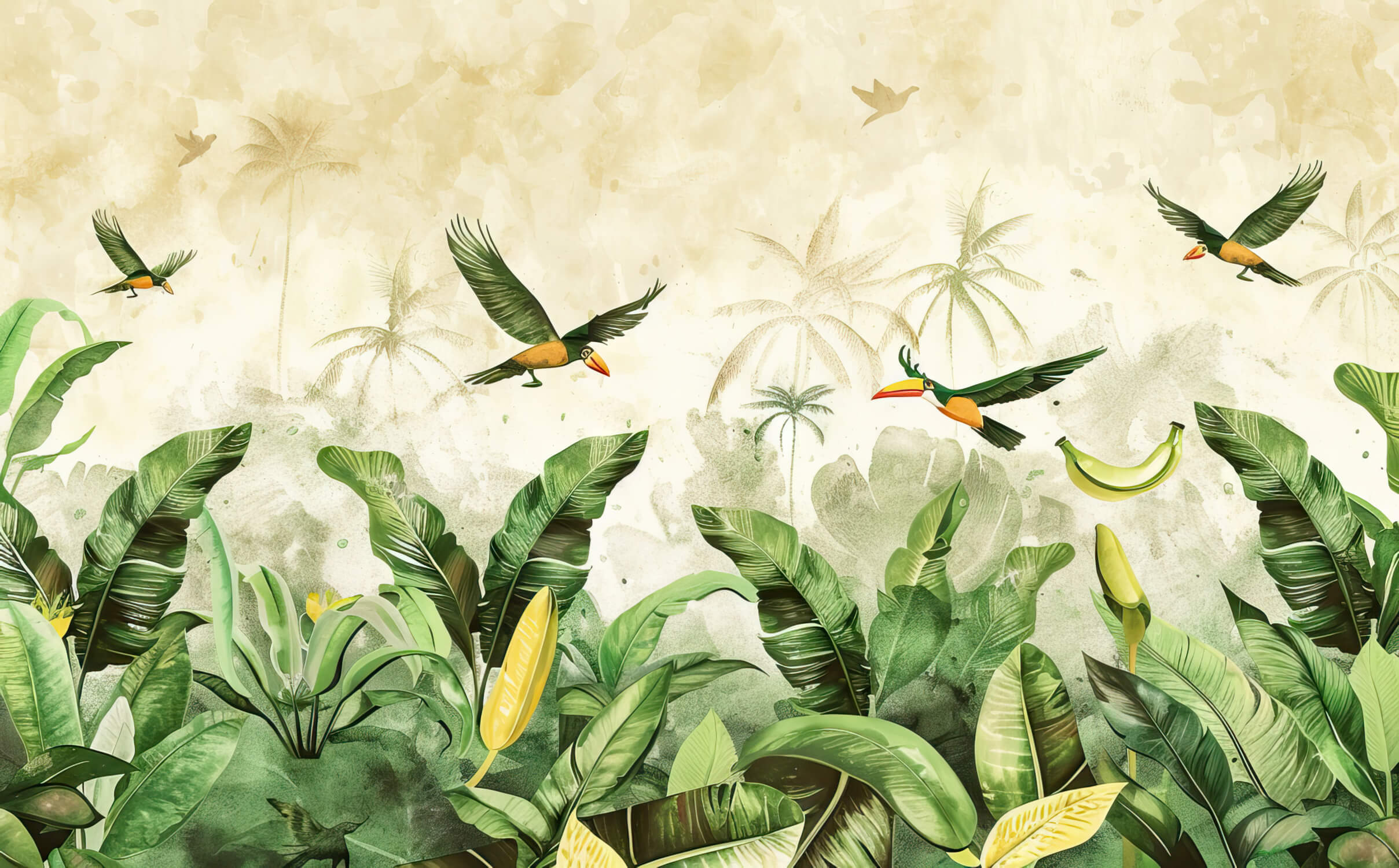 Papier Peint Aquarelle Jungle Grand Pano