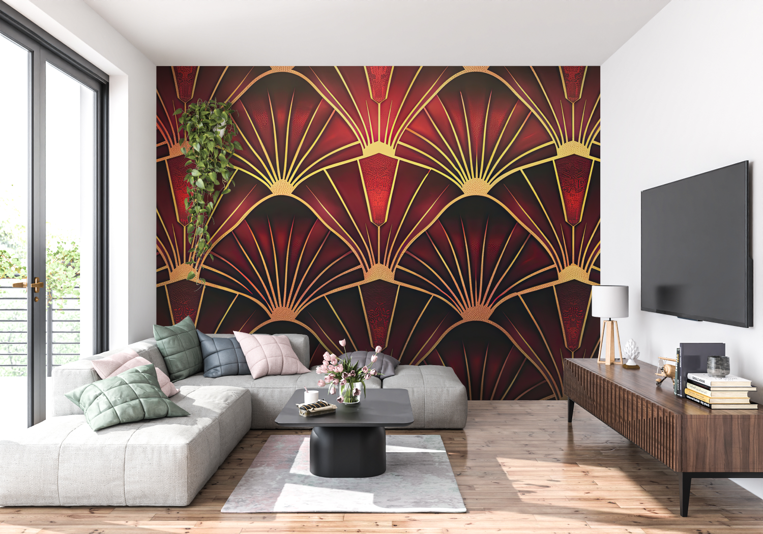 Red Art Deco Wallpaper | Murals Wallpaper