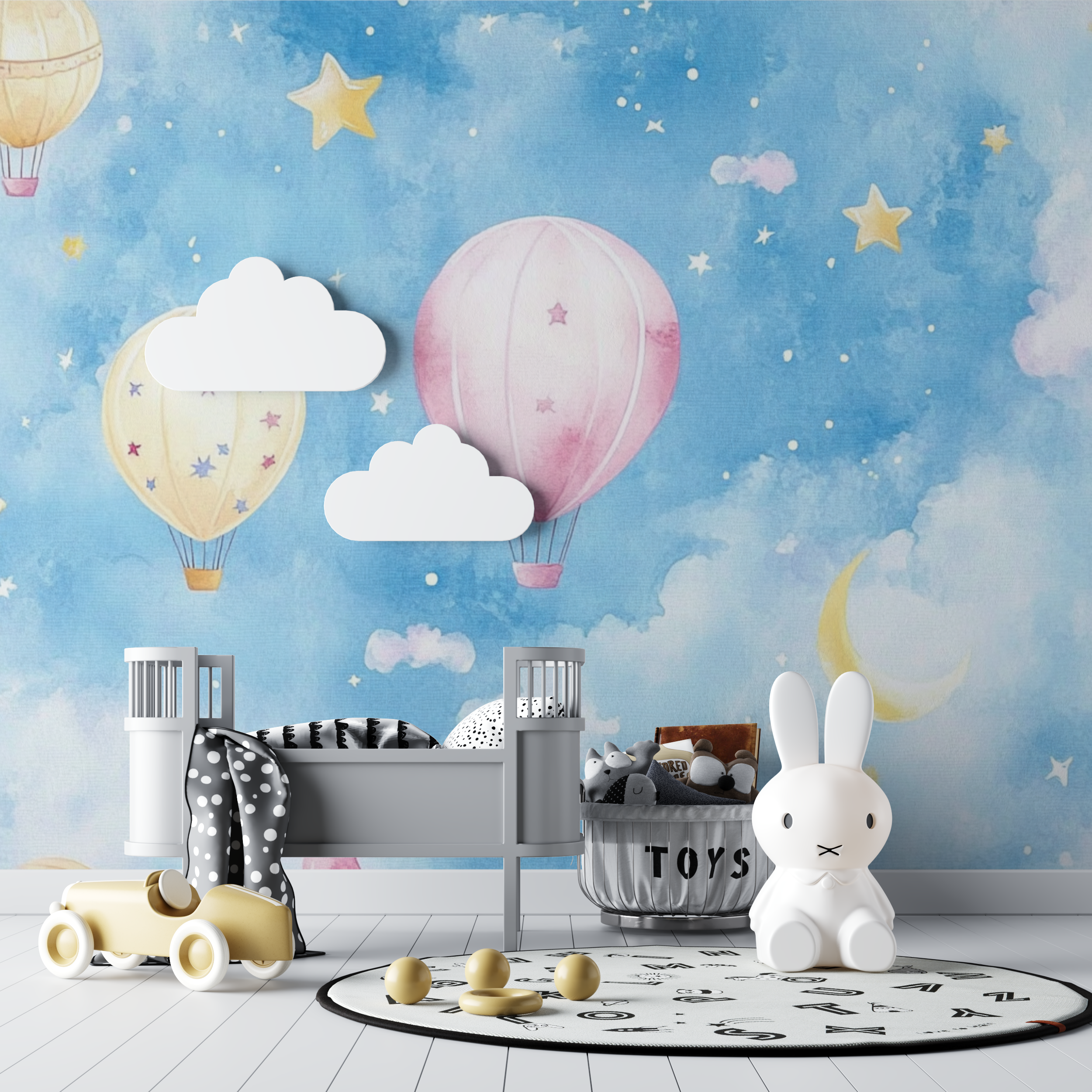 Bunte Heißluftballon und Sterne Tapete | Wandbilder Tapete