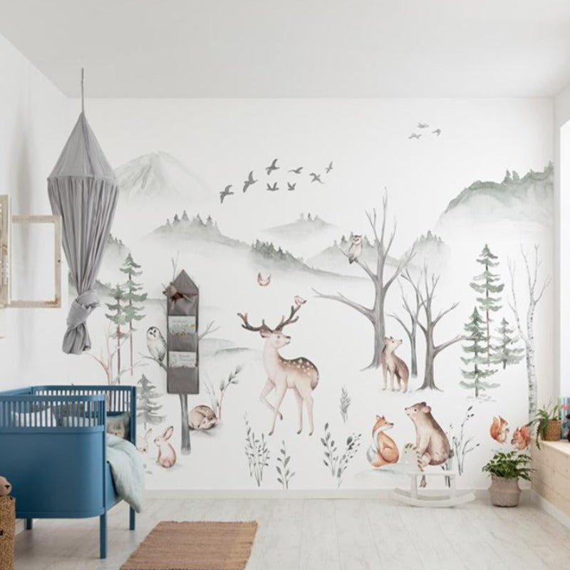 Mural Animal Wallpaper: Deer and White Forest