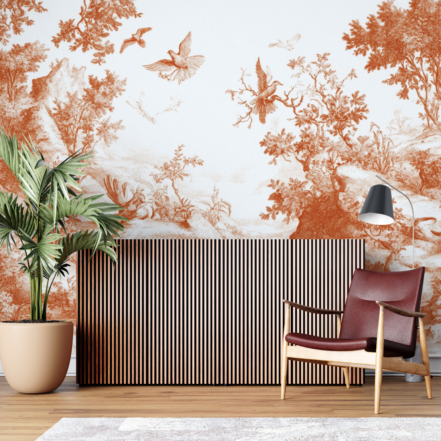 Terracotta Toile de Jouy Trend Wallpaper | Murals Wallpaper