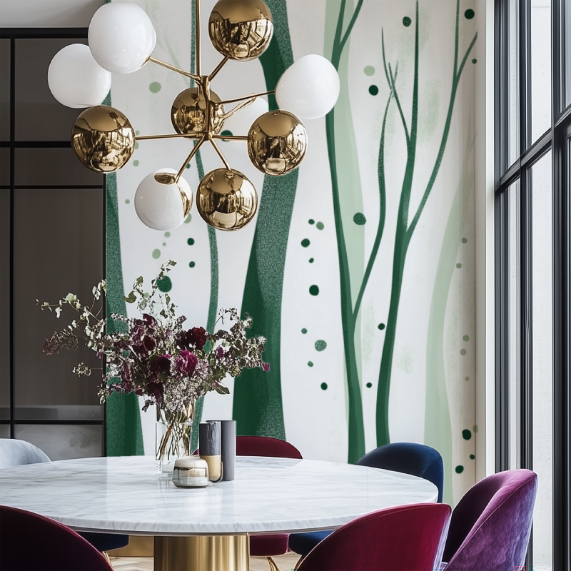 Stylized Green and White Tree Wallpaper | Murals Wallpaper