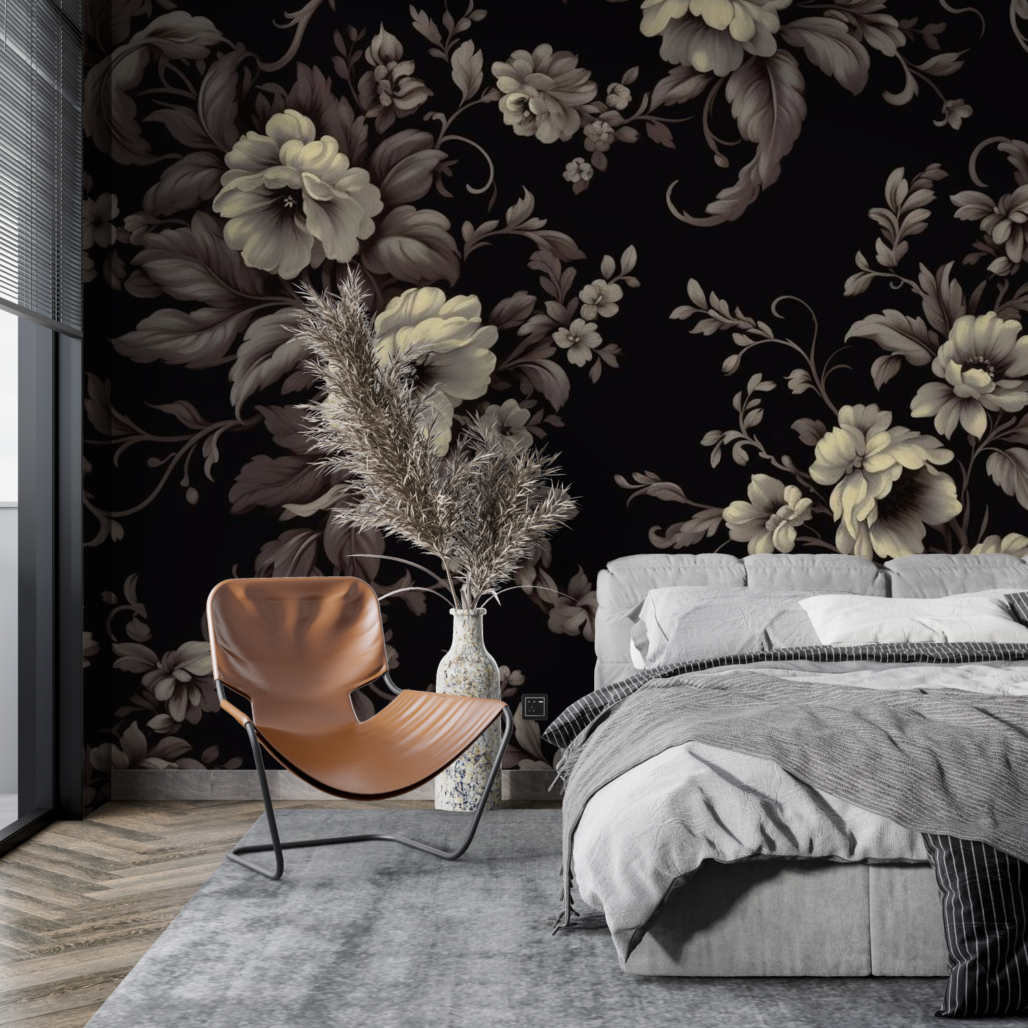 Schwarze Vintage-Tapete - Panorama 4 Wände