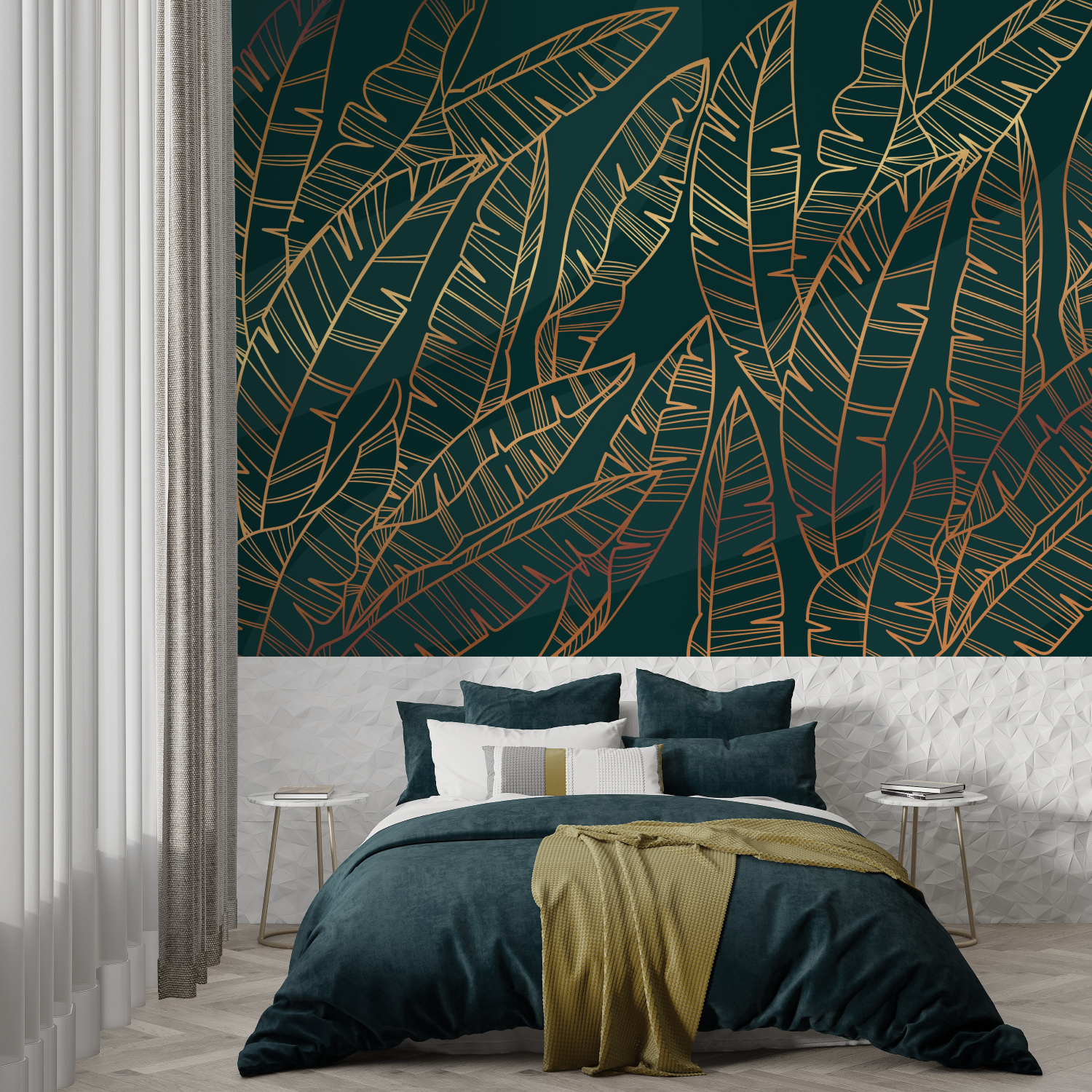 Teal Wallpaper with Golden Pattern | Murals Wallpaper