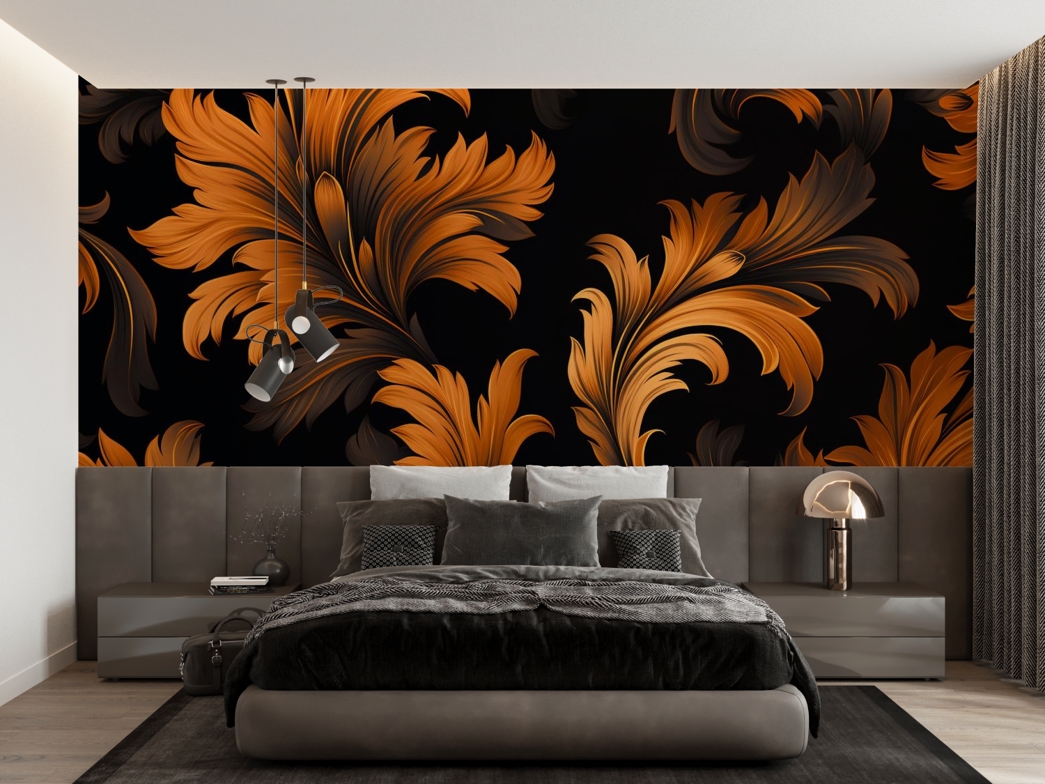 Orange and Black Flower Wallpaper | Murals Wallpaper