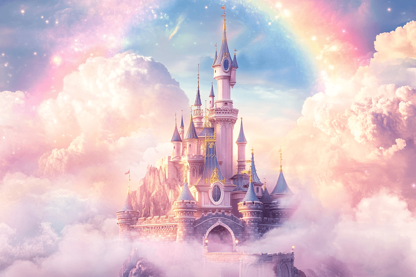 Prinzessin-Regenbogenschloss-Tapete | Wandbildtapete