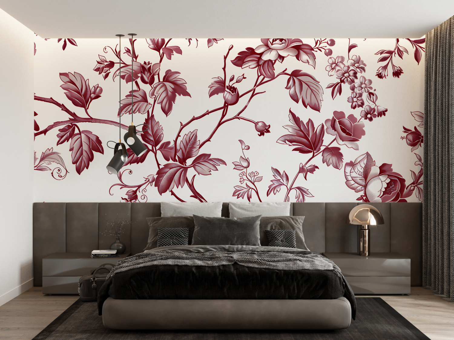 Toile de Jouy Wallpaper Red White | Murals Wallpaper