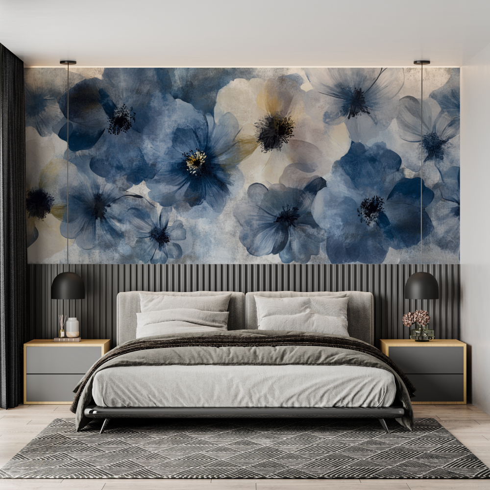 Watercolor Abstract Flower Wallpaper on Concrete | Murals Wallpaper