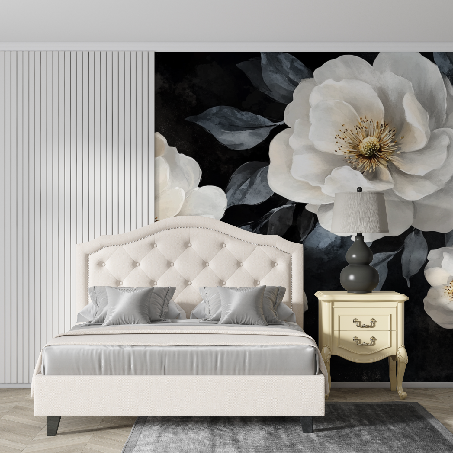 Watercolor White and Black Flower Wallpaper | Murals Wallpaper
