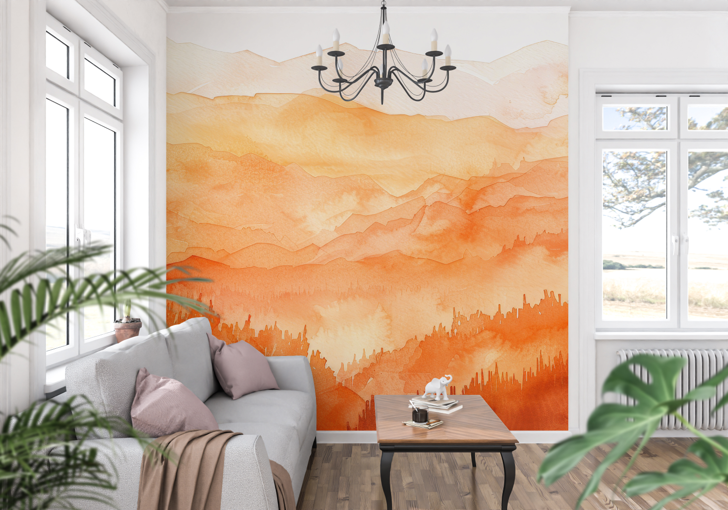 Orange Landscape Wallpaper | Murals Wallpaper