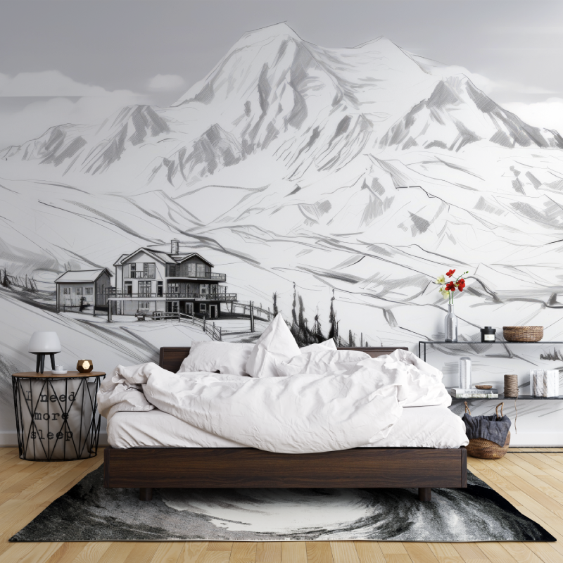Mural Black and White Chalet Design Wallpaper