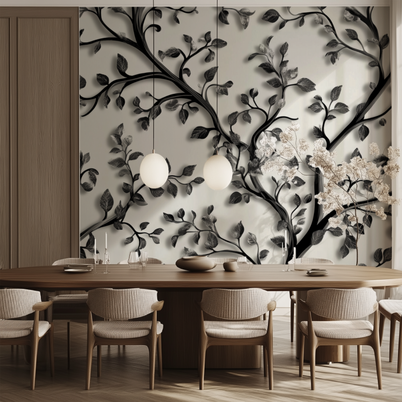 Schwarze Baum-Tapete im Barockstil | Murals Wallpaper