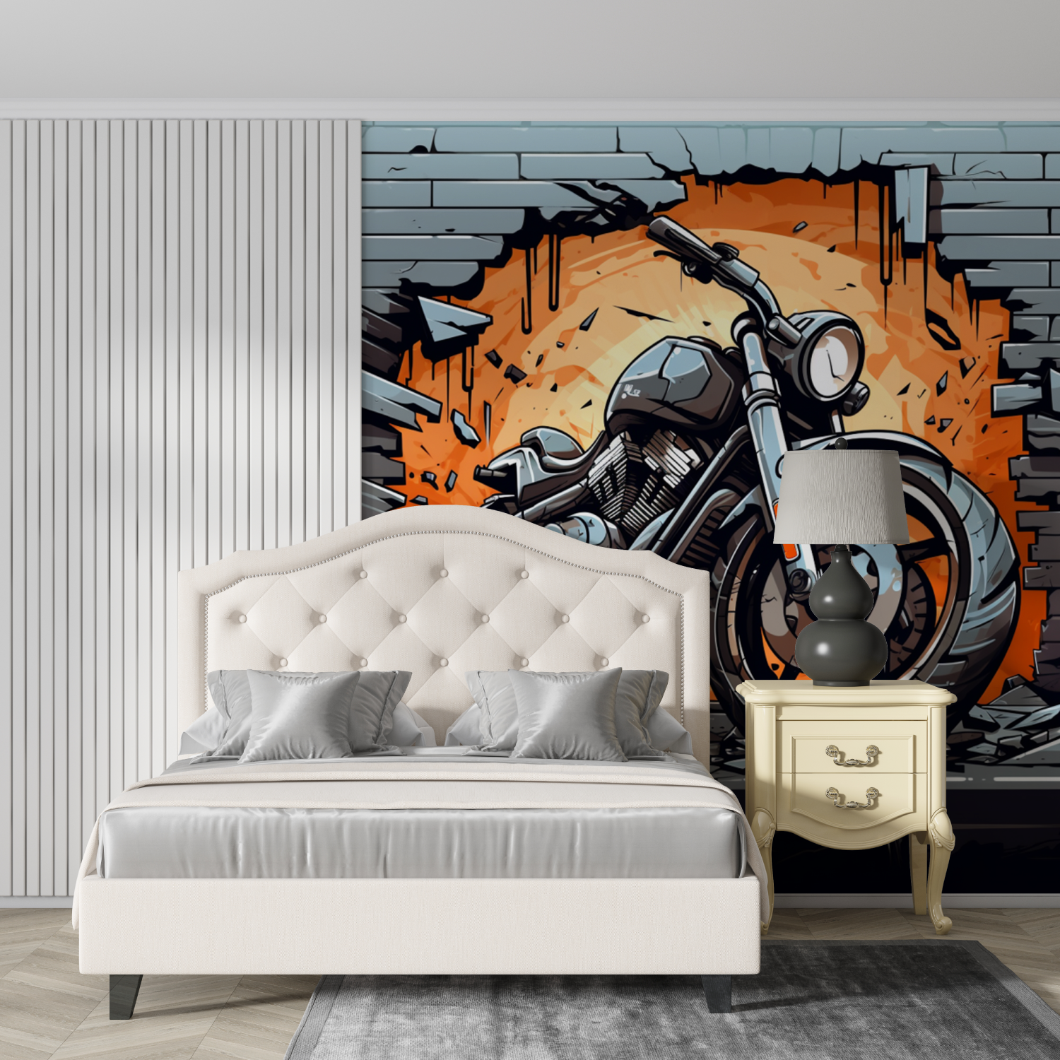 Motorcycle and Brick Mural Wallpaper | Murals Wallpaper