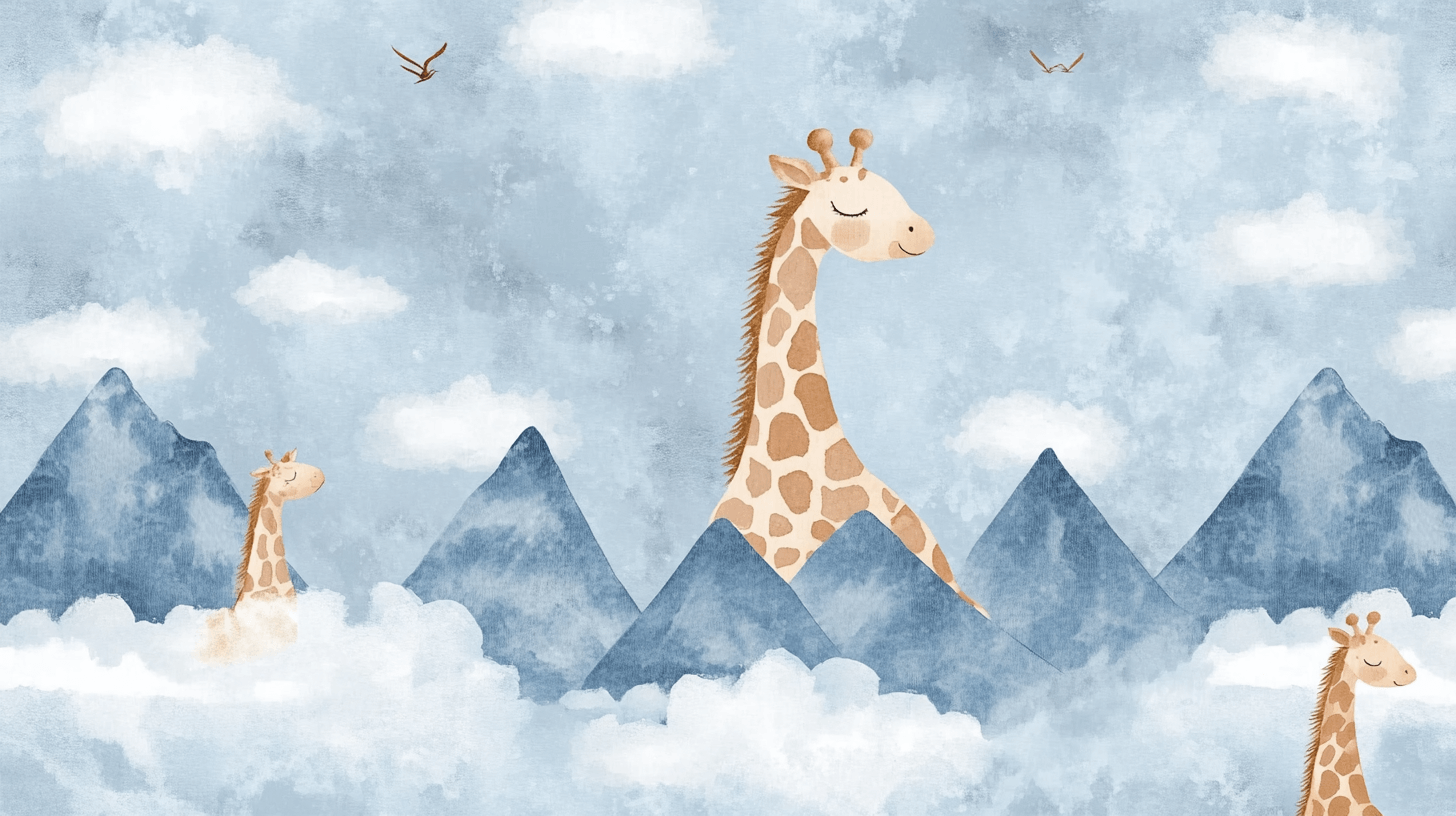 Giraffe Mountain Blue Wallpaper | Murals Wallpaper