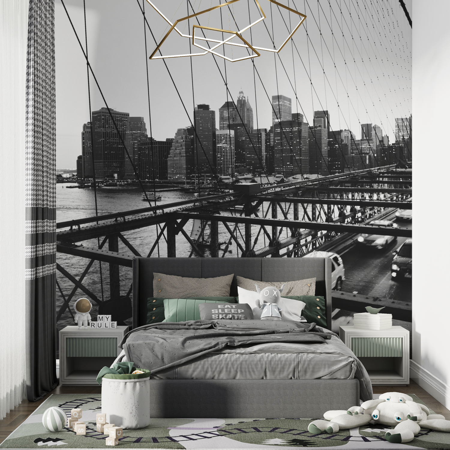 Black and White Wallpaper Brooklyn Bridge Cars | Murals Wallpaper