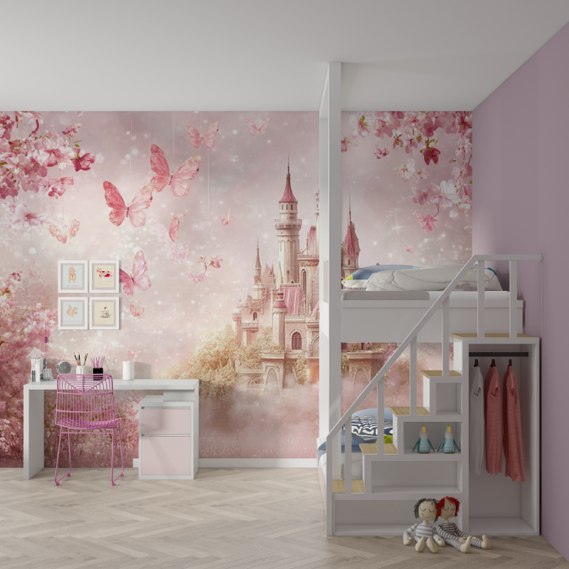 Princess Flower Sky and Castle Wallpaper | Murals Wallpaper
