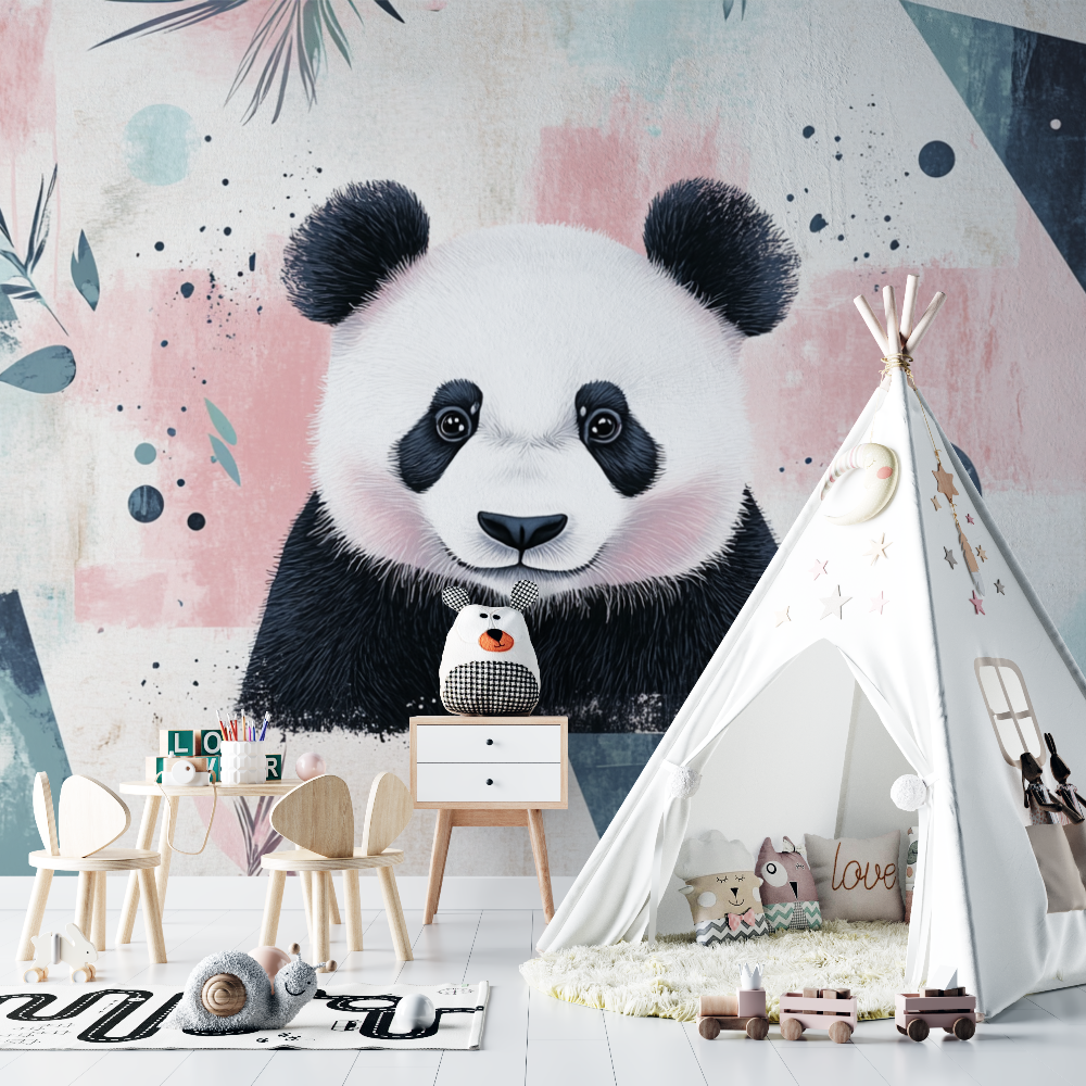 Panda and Geometric Patterns Wallpaper | Murals Wallpaper