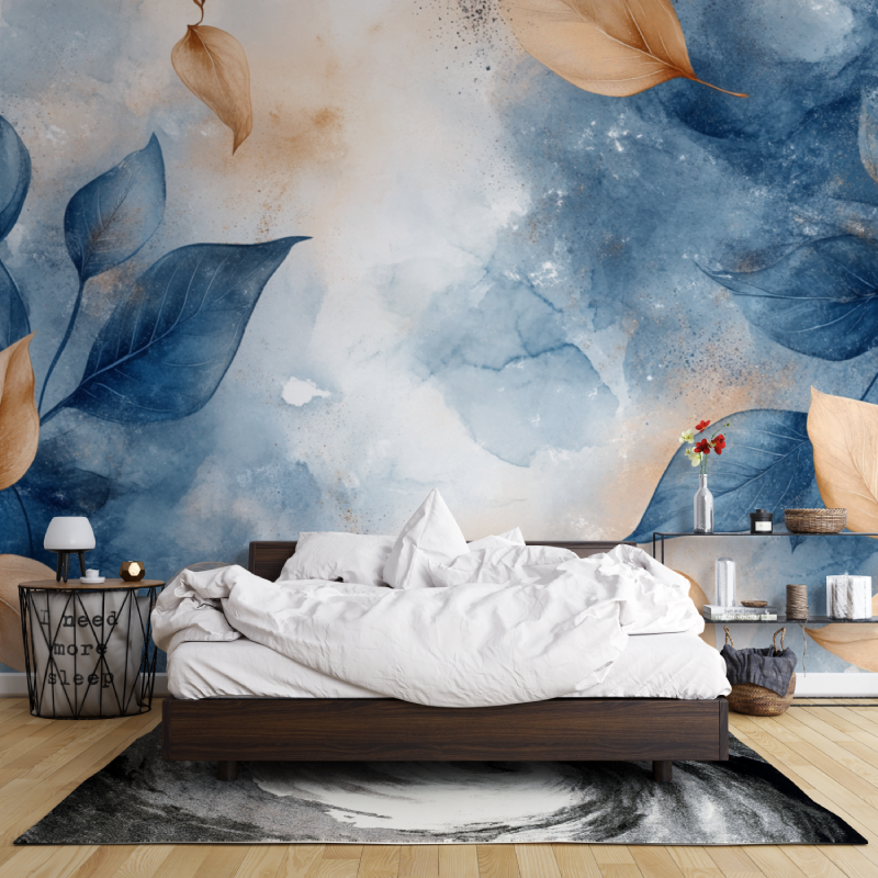 Papier peint aquarelle illustra... feuilles leroy merlin mur