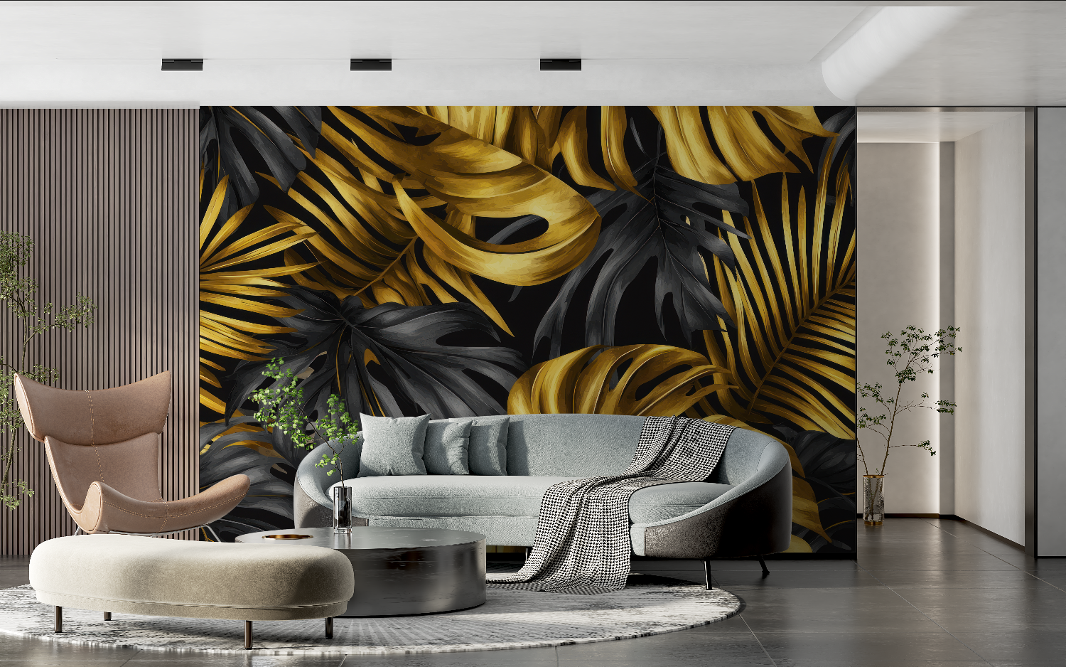 Black Wallpaper with Gold Leaves | Murals Wallpaper