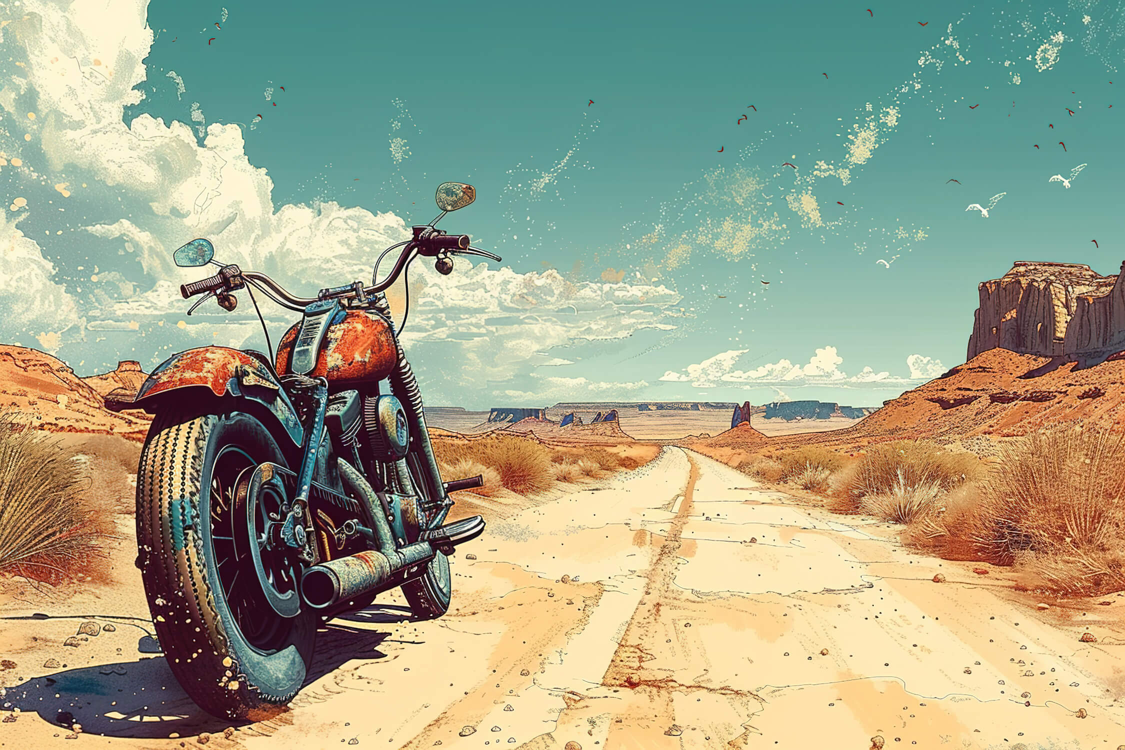 Vintage Route 66 Motorcycle Wallpaper | Murals Wallpaper