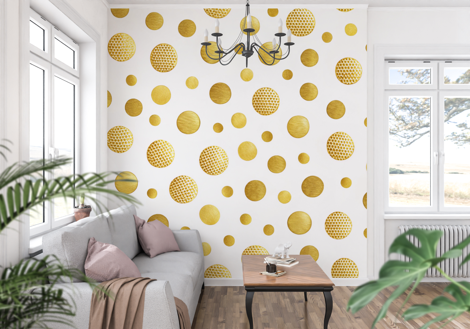 Goldene Polka-Dot-Tapete | Wandtapete